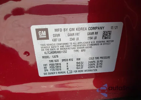 2022 Chevrolet Trax Ls z USA, uszkodzony, nr VIN KL7CJNSM5NB511252